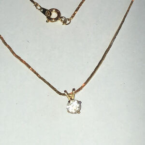 Elegant Vintage Gold Tone Dainty Necklace with CZ Pendant